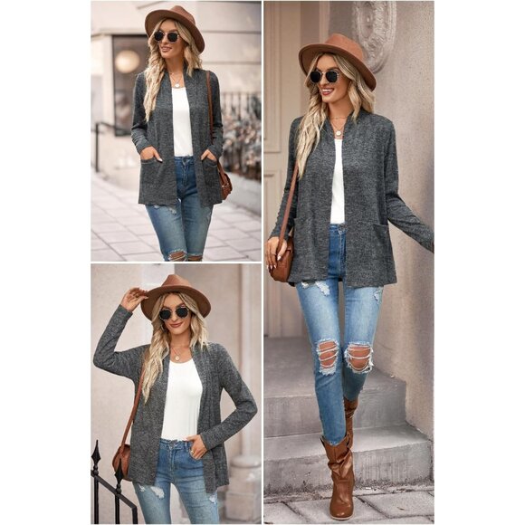 Womens Cardigan Sweater Long Sleeve Pockets Casual Office Fall Lightweigh - Picture 3 of 5